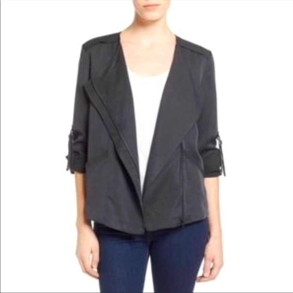 ASTR The Label Gray Collarless Moto Style Jacket